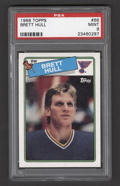 1988-89 Topps Hockey Card #66 HOFer Brett Hull Rookie - Graded PSA 9