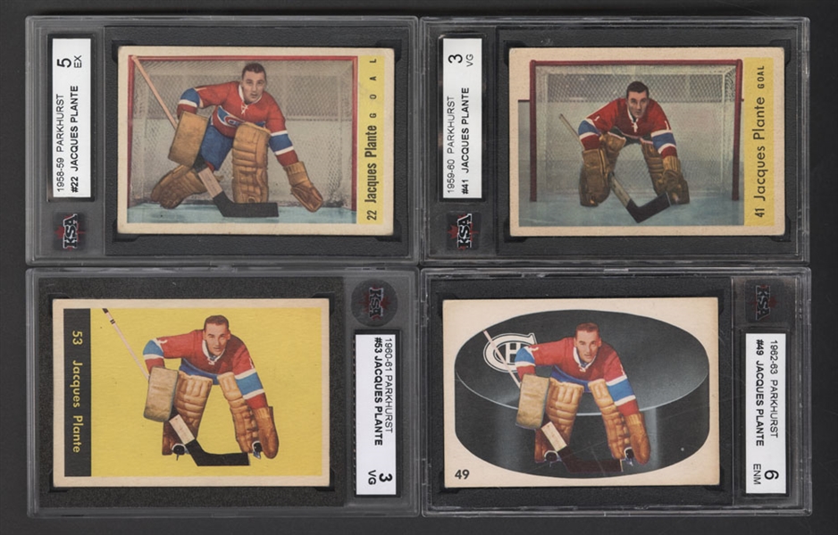 1958-59 to 1962-63 Jacques Plante Parkhurst Hockey Cards (4) - All KSA Graded
