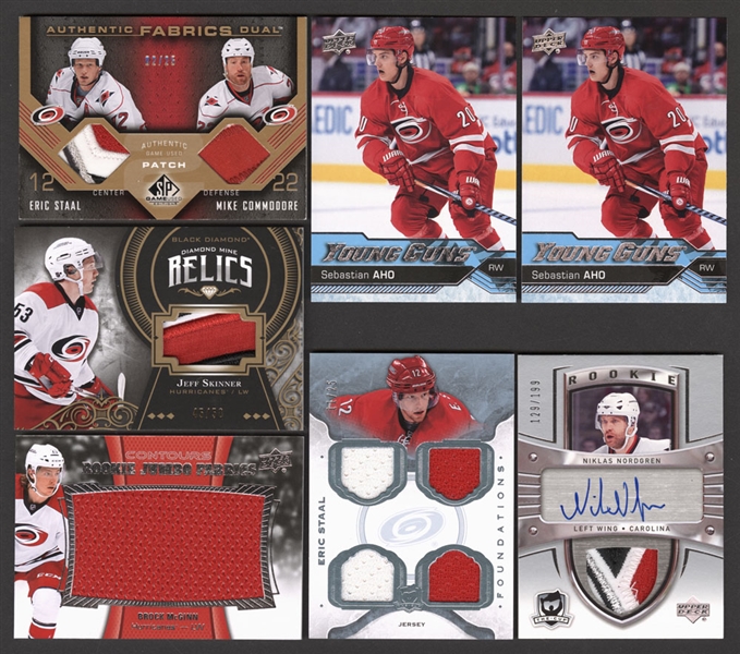 Carolina Hurricanes Hockey Cards (36) Including Patches/Autographs/Rookies - Aho, Staal, Skinner, Ward, Faulk, McGinn, Rask