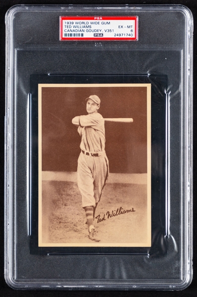 1939 World Wide Gum Canadian Goudey V351 Baseball HOFer Ted Williams Rookie - Graded PSA 6 - Highest Graded!