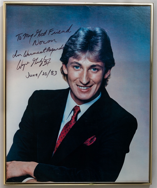 Wayne Gretzky Vintage-Signed 1983 Framed Photo from the Personal Collection of Norm Scully with His Signed LOA (18” x 22 ½”)