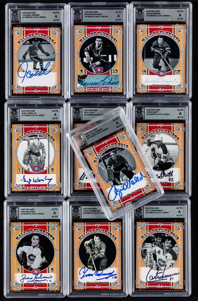 Montreal Canadiens Signed Custom-Made "Hall of Fame" Hockey Cards (10) (All ACA Certified) Including Maurice Richard, Moore, Beliveau, Worsley, Vachon and Cournoyer