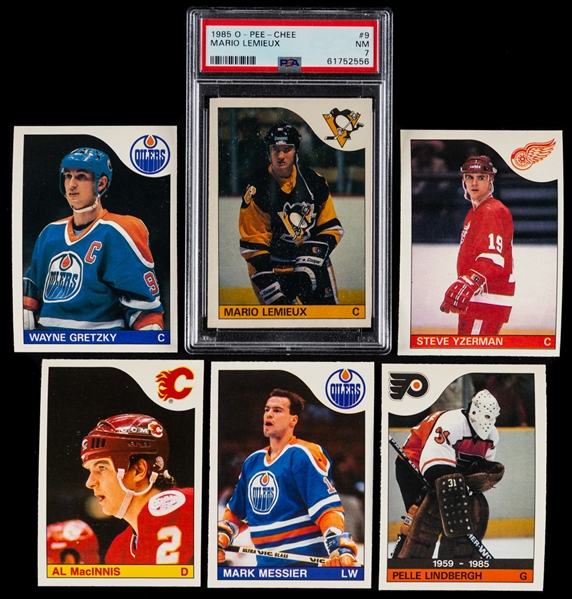 1985-86 O-Pee-Chee Hockey Complete 264-Card Set Including #9 HOFer Mario Lemieux Rookie (Graded PSA 7)