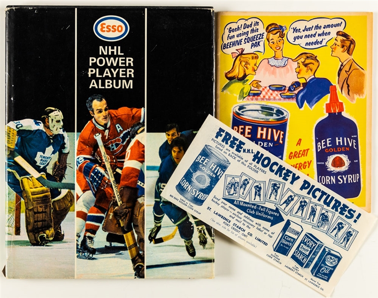 1970-71 Esso Power Player Hockey Stamp Complete Set in Hard Cover Album Plus Bee Hive Scribbler and Checklist