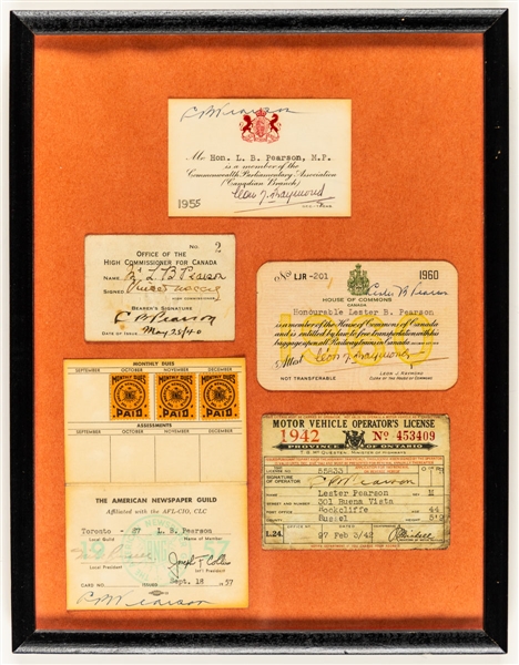 Canadian Prime Minister Lester B. Pearson Signed Personal Documents (5) Including 1942 Drivers License and 1960 House of Commons Railway Train Pass - 14th Prime Minister of Canada / Deceased 1972 (13