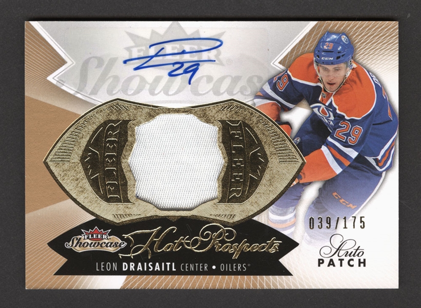 2014-15 Fleer Showcase Hot Prospects Auto Patch Hockey Card #203 Leon Draisaitl RC (039/175)