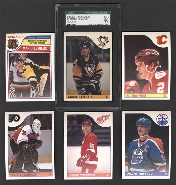 1985-86 O-Pee-Chee Hockey Complete 264-Card Set with Graded SGC 7.5 Mario Lemieux Rookie Card