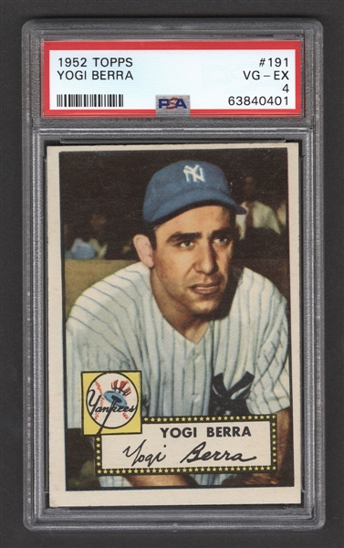 1952 Topps Baseball Card #191 HOFer Yogi Berra - Graded PSA 4
