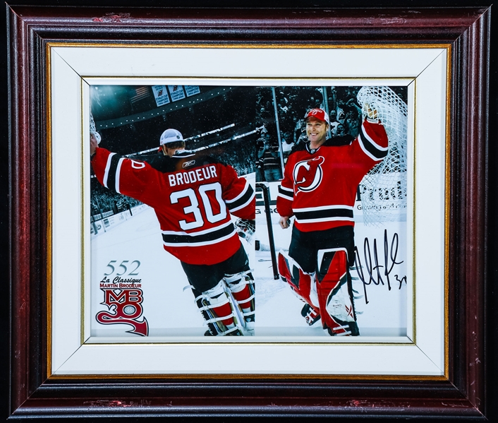 Martin Brodeur New Jersey Devils Signed Framed Photos (3) and Signed Cap with COAs