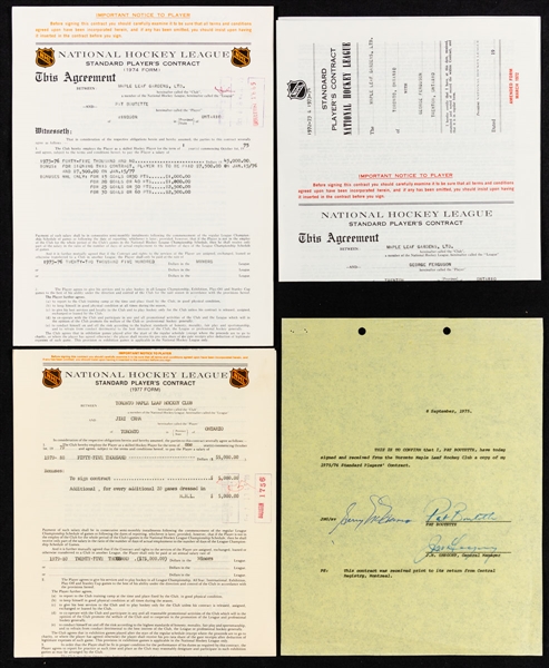 Toronto Maple Leafs 1970s Official NHL Players Contract and Document Collection of 4 with Deceased HOFers Clarence Campbell, Punch Imlach and Jim Gregory Signatures 