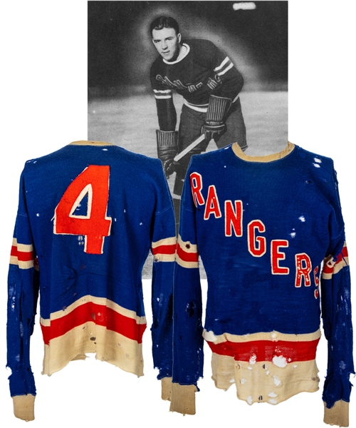 New York Rangers 1930s Game-Worn Wool Jersey Attributed to Alex Shibicky 