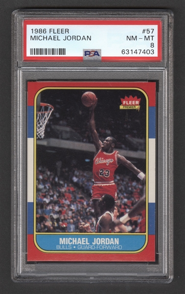 1986-87 Fleer Basketball Card #57 Michael Jordan Rookie - Graded PSA 8