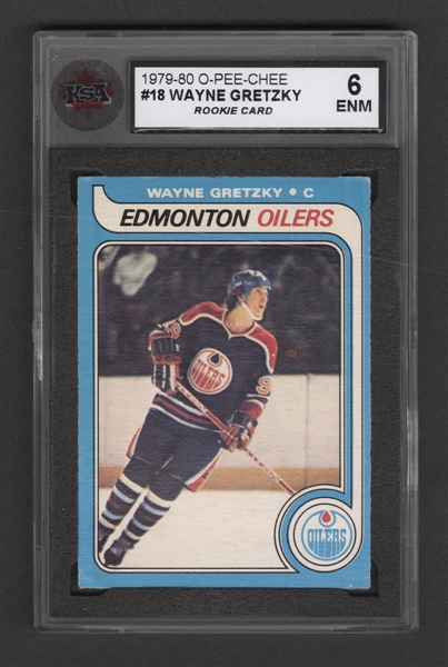 1979-80 O-Pee-Chee Hockey Card #18 HOFer Wayne Gretzky Rookie - Graded KSA 6