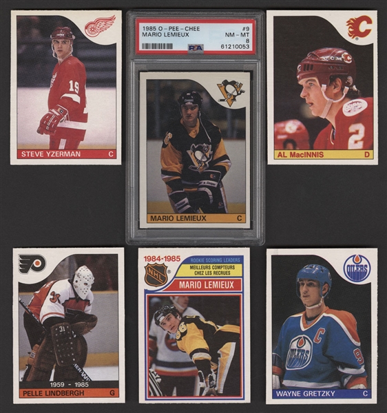 1985-86 O-Pee-Chee Hockey Near Complete Card Set with Graded PSA 8 Mario Lemieux Rookie Card 