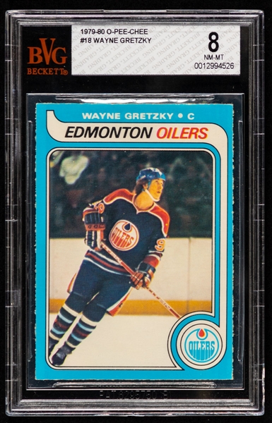 1979-80 O-Pee-Chee Hockey Card #18 HOFer Wayne Gretzky Rookie - Graded BVG 8