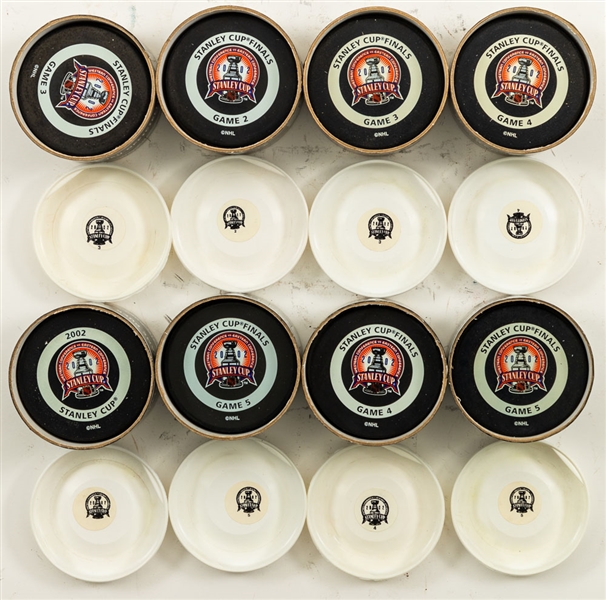 Late-1990s/Early-2000s NHL Game Puck Collection of 43 Including All-Star Game Pucks and Stanley Cup Finals Pucks