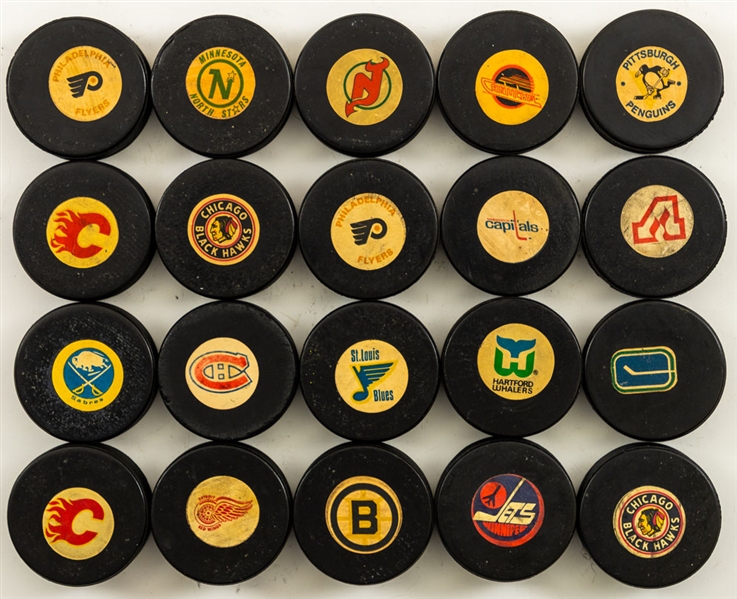 Hockey Pucks Collection (49) Including 1973-83 Viceroy NHL Game Pucks (35)