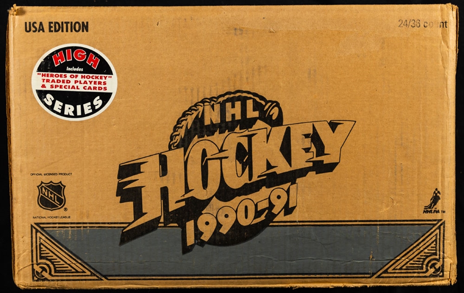1990-91 Upper Deck Hockey High Series Factory Sealed Case Containing 24 Unopened Boxes - Pavel Bure, Sergei Fedorov and Felix Potvin Rookie Card Year