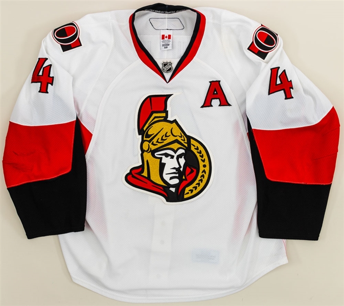 Chris Phillips 2010-11 Ottawa Senators Game-Worn Alternate Captains Jersey with LOA - Team Repairs!