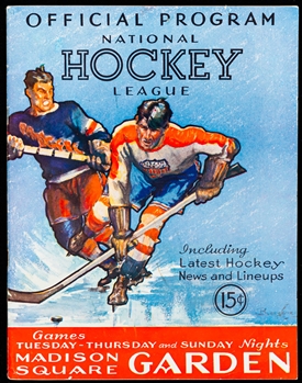 December 30th 1934 Madison Square Garden Program - New York Rangers vs Boston Bruins