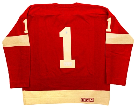 Deceased HOFer Terry Sawchuk Detroit Red Wings CCM Heritage Sweater Hockey Jersey with Embedded Signature - JSA LOA