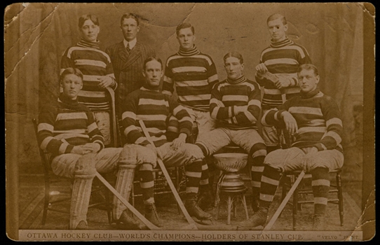 Ottawa Silver Seven 1905 Stanley Cup Champions Team Photo Postcard Including HOFers Frank McGee, Rat Westwick, Harvey Pulford, Alfie Smith and Billy Gilmour