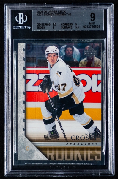 2005-06 Upper Deck Young Guns Hockey Card #201 Sidney Crosby Rookie - Graded Beckett 9