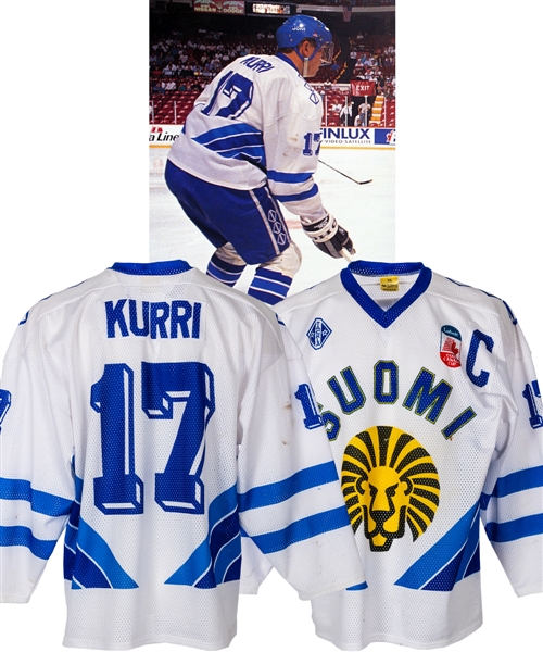 Jari Kurris 1991 Canada Cup Team Finland Game-Worn Captains Jersey with LOA - Photo-Matched!