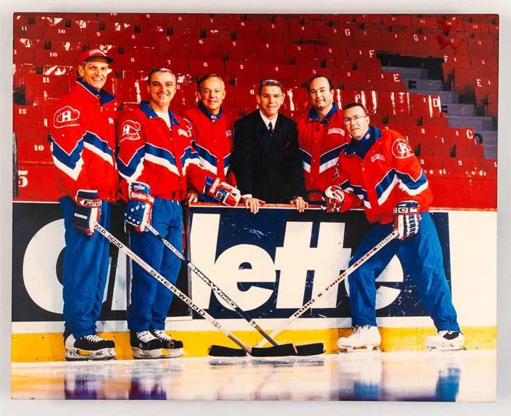 Canadiens Coaches Photo Display featuring Jacques Laperriere, Yvan Cournoyer, and Steve Shutt from the Montreal Canadiens Archives (15 7/8" x 20")