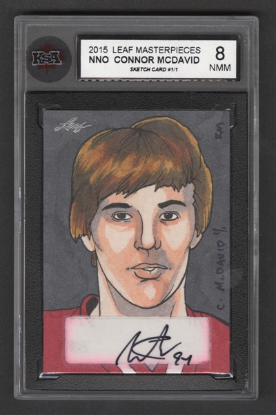 2015 Leaf Masterworks / Masterpieces Hand Drawn and Autographed Sketch Card NNO Connor McDavid (1/1) - Graded KSA 8