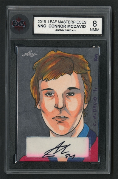 2015 Leaf Masterworks / Masterpieces Hand Drawn and Autographed Sketch Card NNO Connor McDavid (1/1) - Graded KSA 8