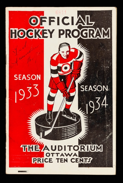 November 16, 1933 Ottawa Auditorium Program - Ottawa Senators vs Chicago Black Hawks 