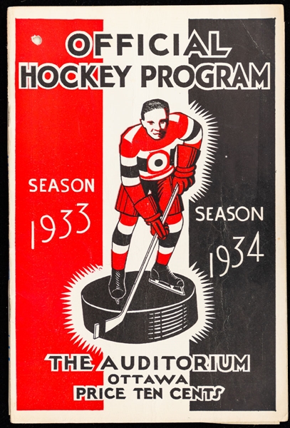 December 7th 1933 Ottawa Auditorium Program - Ottawa Senators vs Toronto Maple Leafs