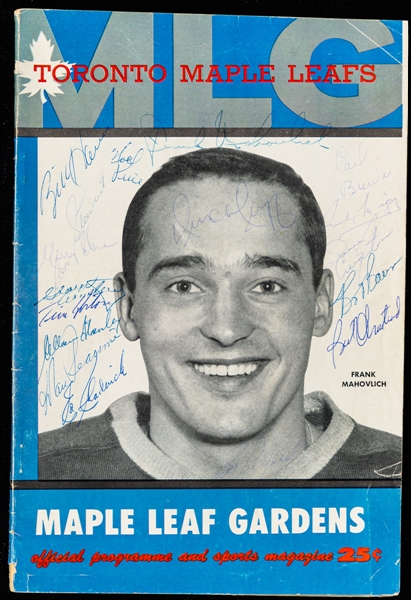 Toronto Maple Leafs 1958-59 Team-Signed Maple Leaf Gardens Program by 17 Including Deceased HOFer Tim Horton