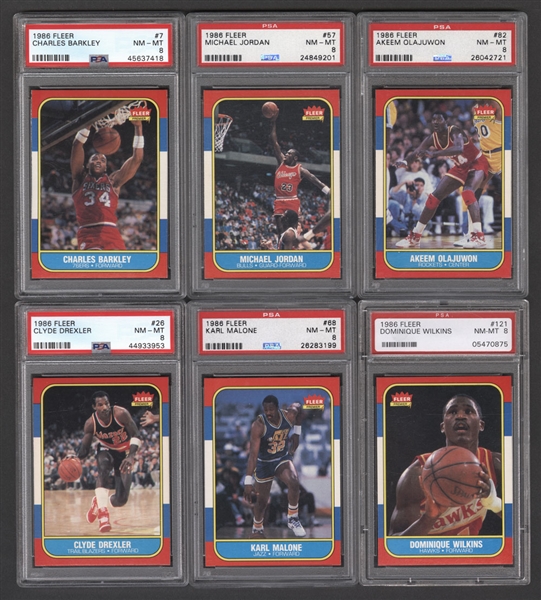 1986-87 Fleer Basketball Near Complete Graded Card Set (131/132) - Most Cards PSA-Graded Including #57 HOFer Michael Jordan Rookie Card (PSA 8)