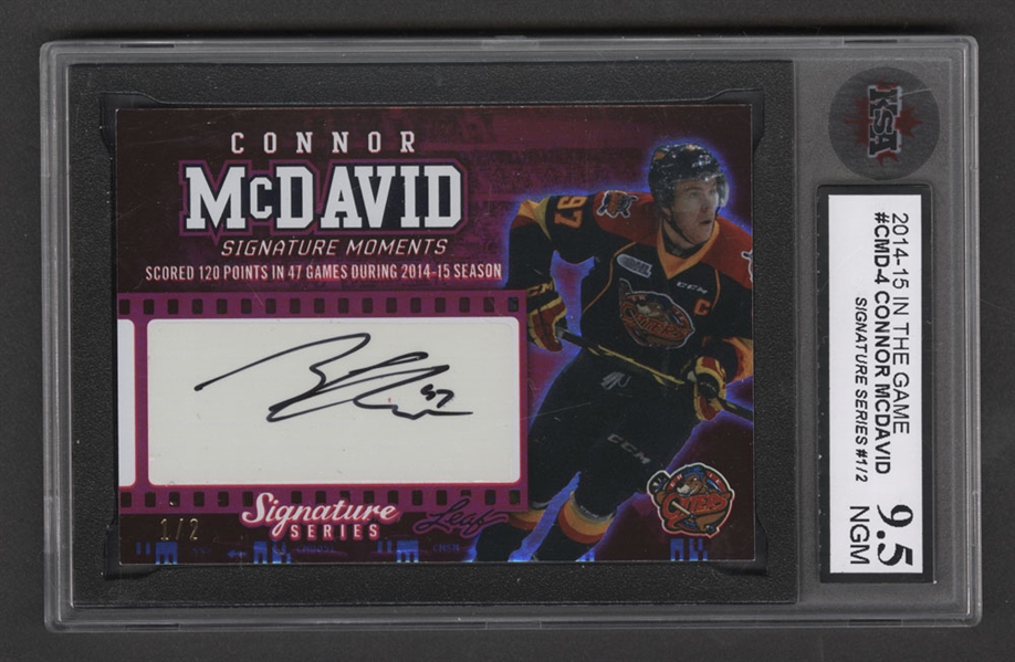 2015-16 Leaf Signature Series Signature Moments Hockey Card #CMD-4 Connor McDavid (1/2) - Graded KSA 9.5