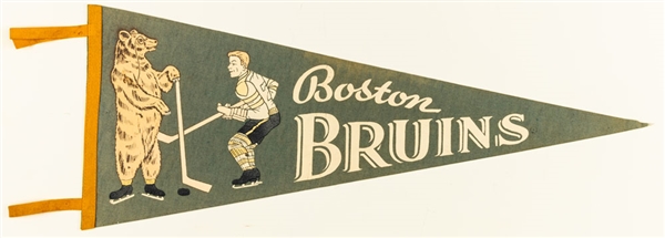 Vintage Boston Bruins "Original Six Era" Full Size Felt Player Pennant with Tassels (Green)
