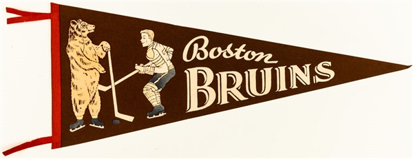 Vintage Boston Bruins "Original Six Era" Full Size Felt Player Pennant with Tassels (Brown)
