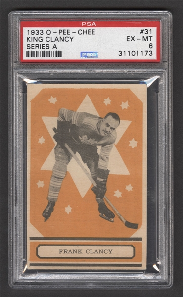 1933-34 O-Pee-Chee V304 Series "A" Hockey Card #31 HOFer King Clancy - Graded PSA 6