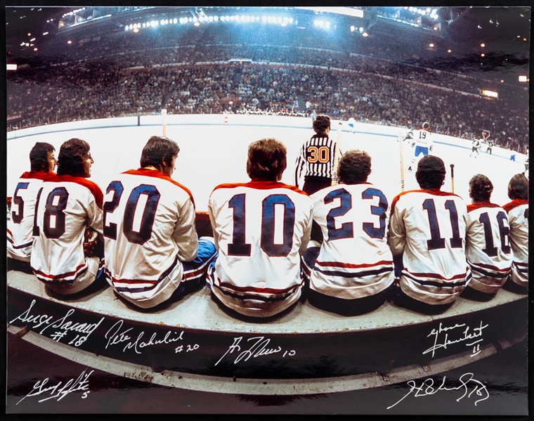 Montreal Canadiens "The Bench" Multi-Signed Photo by 6 with Lafleur, Lapointe, Savard and Henri Richard with LOA (11" x 14")