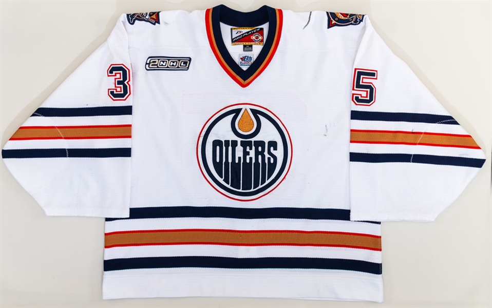 Tommy Salos 1999-2000 Edmonton Oilers Game-Worn Jersey with LOA - 2000 Patch!