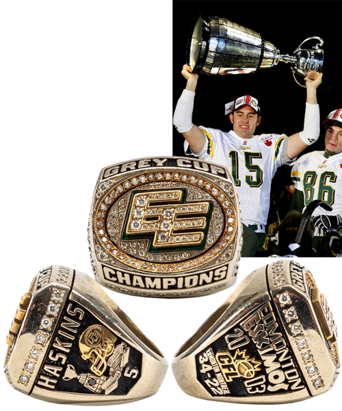 Thomas Haskins 2003 Edmonton Eskimos Grey Cup Championship 10K Gold and Diamond Ring with Original Presentation Box