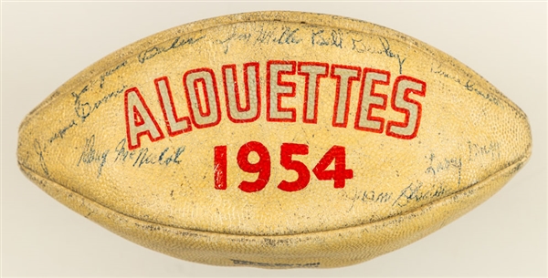 Montreal Alouettes 1954 Team-Signed Football by 25+ Including HOFers Hal Patterson, Sam Etcheverry, Bruce Coulter and Herb Trawick