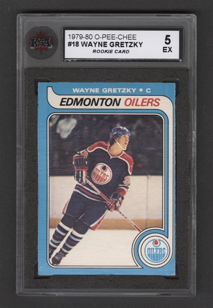 1979-80 O-Pee-Chee Hockey Card #18 HOFer Wayne Gretzky Rookie - Graded KSA 5