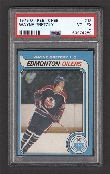 1979-80 O-Pee-Chee Hockey Card #18 HOFer Wayne Gretzky Rookie - Graded PSA 4