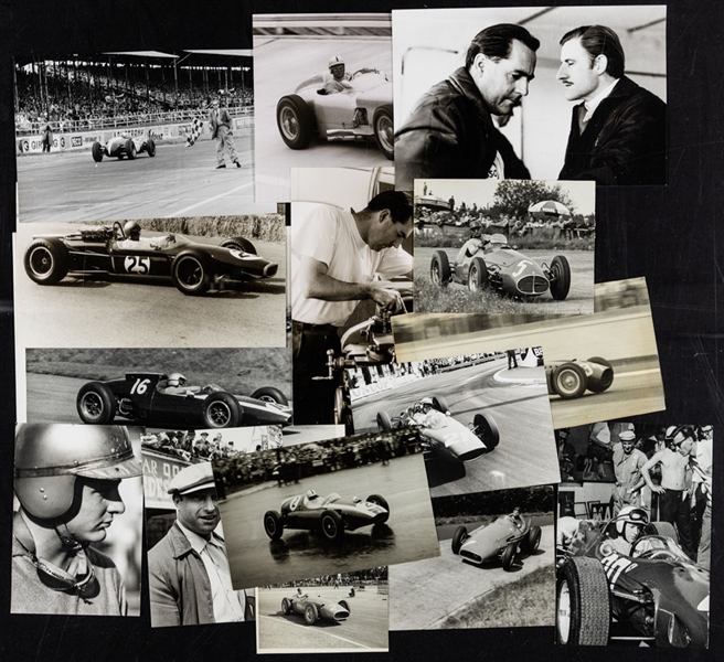 Vintage 1950s/60s Race Car Drivers Bruce McLaren, Juan Manuel Fangio, Jack Brabham and John Surtees Press Photo Collection of 15 