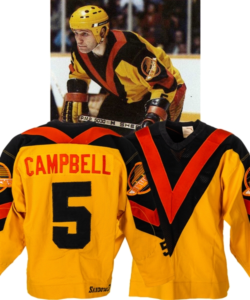 Colin Campbells 1980-81 Vancouver Canucks Gold "V-Style" Game-Worn Jersey