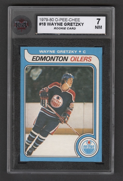 1979-80 O-Pee-Chee Hockey Card #18 HOFer Wayne Gretzky Rookie - Graded KSA 7