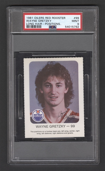 1981-82 Edmonton Oilers Red Rooster Card Wayne Gretzky "Long Hair - Positions" - Graded PSA 9 - Pop-1 Highest Graded!