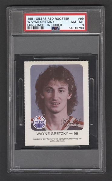 1981-82 Edmonton Oilers Red Rooster Card Wayne Gretzky "Long Hair - In Order" - Graded PSA 8 